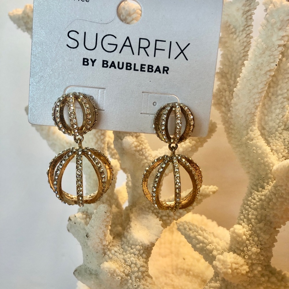 BaubleBar Gold Crystal Half-Domed Caged Drop Earrings NWT